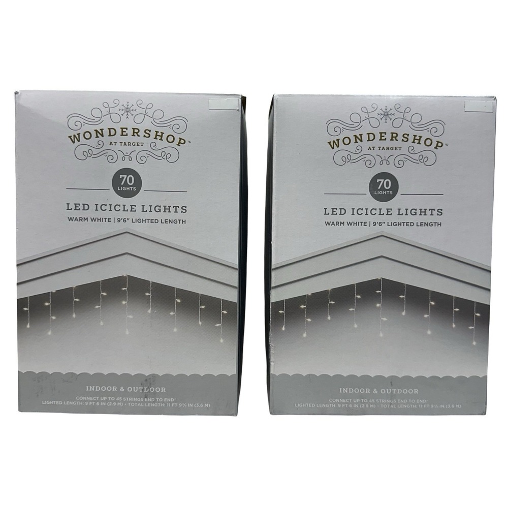 Wondershop 70ct Warm White LED Christmas Icicle Lights 9' 6" New 2 Boxes